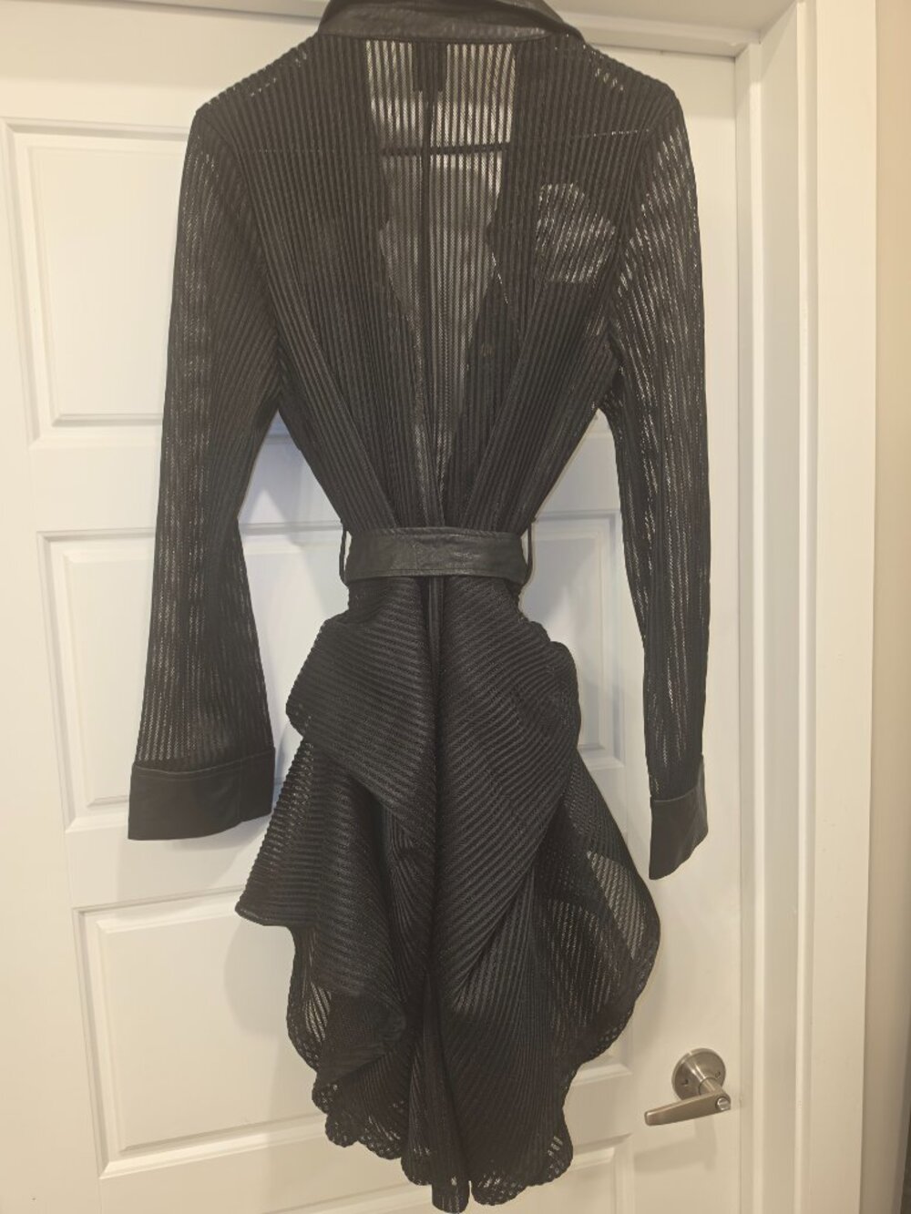 Black Sheer Mesh Statement Dress Belted M